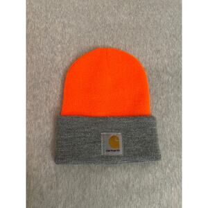 NWOT carhartt acrylic watch hat blaze orange & gray hunting winter beanie adult